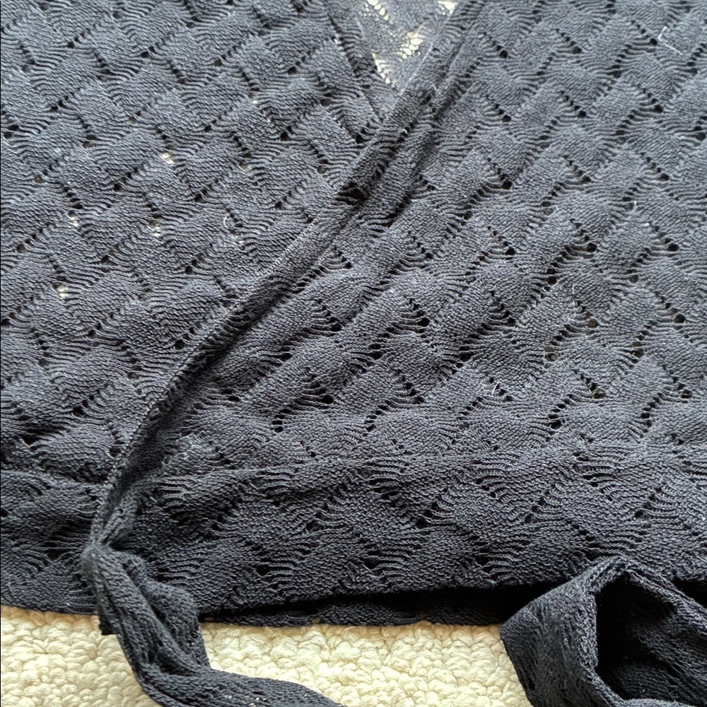 Hill House Women’s Black Cropped Wrap Knit Long Sleeve Cardigan Size Small - Picture 4 of 13